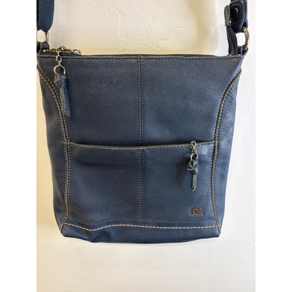 The Sak Navy Blue Pebbled Leather Crossbody Bag Large Messenger Purse